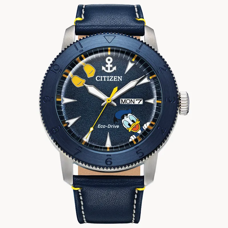 Donald Duck Blue Dial Leather Strap AW0075-06W | CITIZEN Donald Duck Blue Dial Leather Strap AW0075-06W | CITIZEN